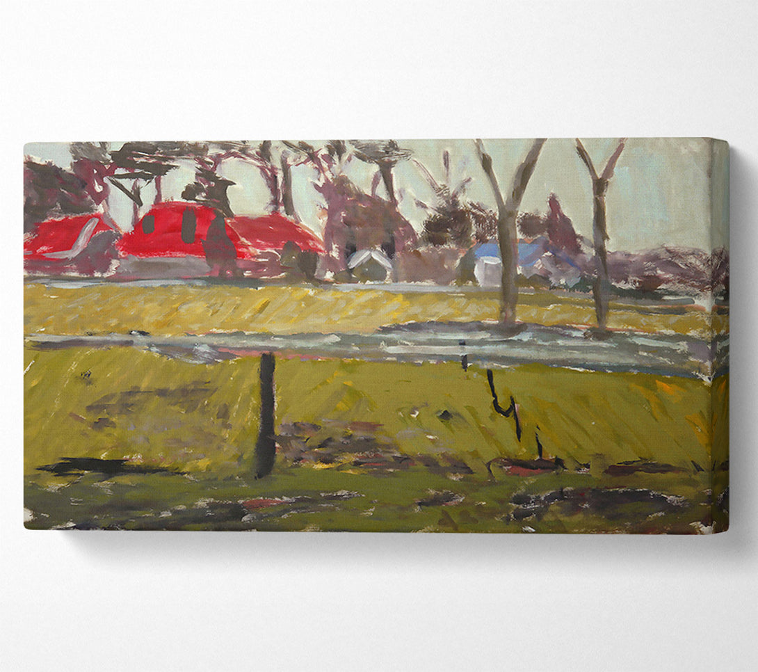  A Canvas Print of Red Car In Green Field Canvas Art
