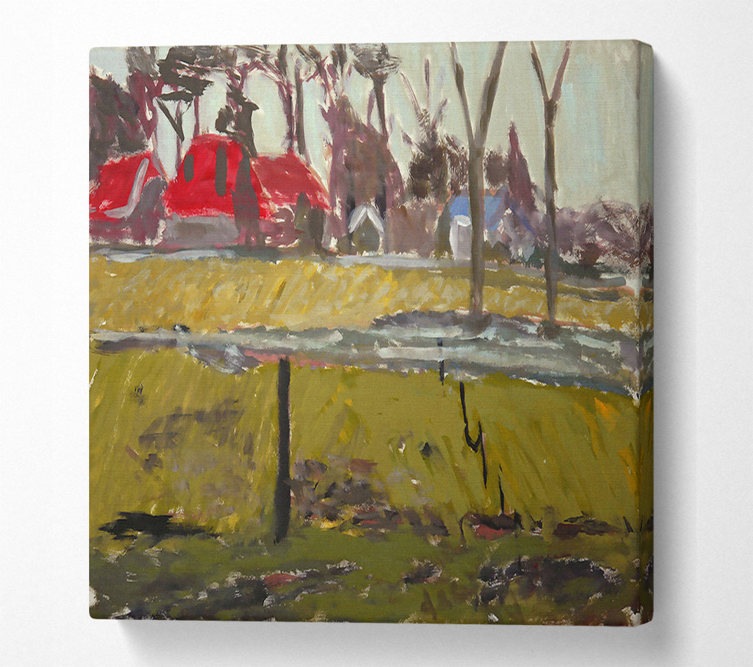  A Canvas Print of Red Car In Green Field Canvas Art