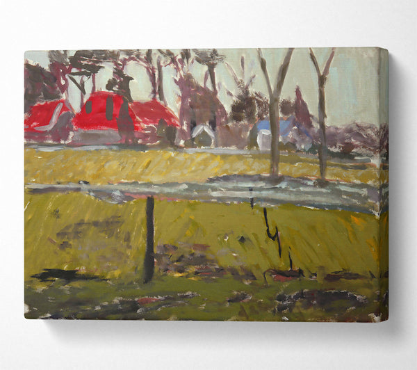  A Canvas Print of Red Car In Green Field Canvas Art