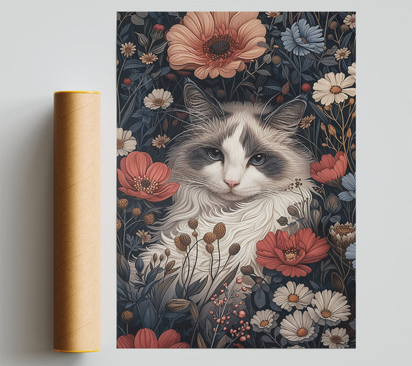Crimson Cat In Bloom Poster