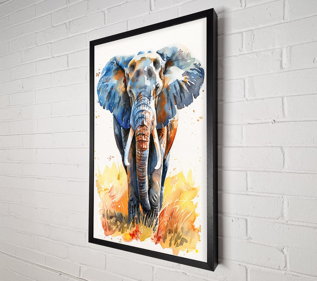 A Canvas Print of Azure Elephant In Grass Canvas Art