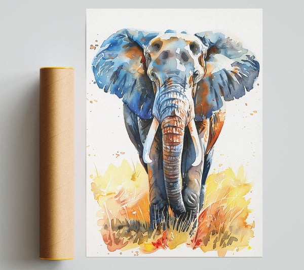 Azure Elephant In Grass Poster
