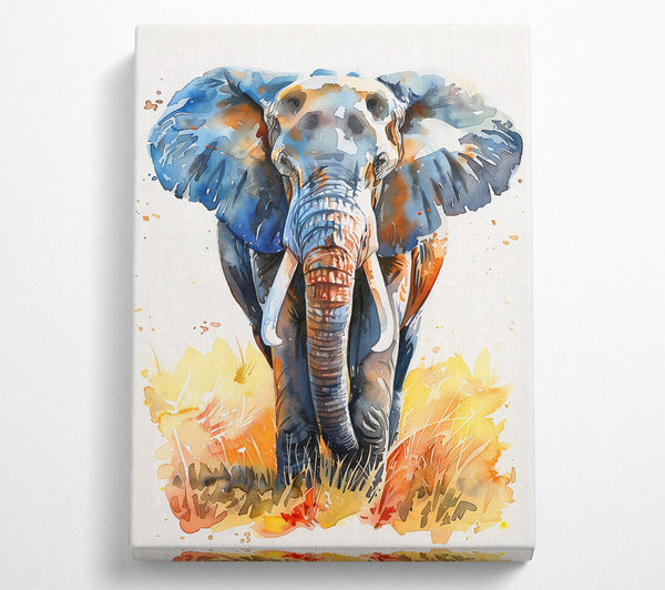  A Canvas Print of Azure Elephant In Grass Canvas Art