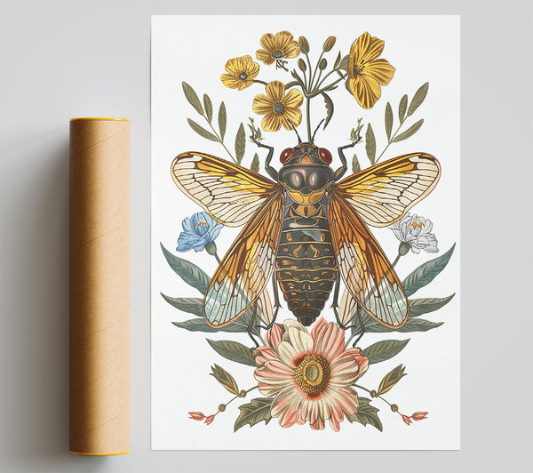 Golden Cicada Bloom Print