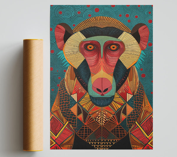 Red Geometric Baboon Print