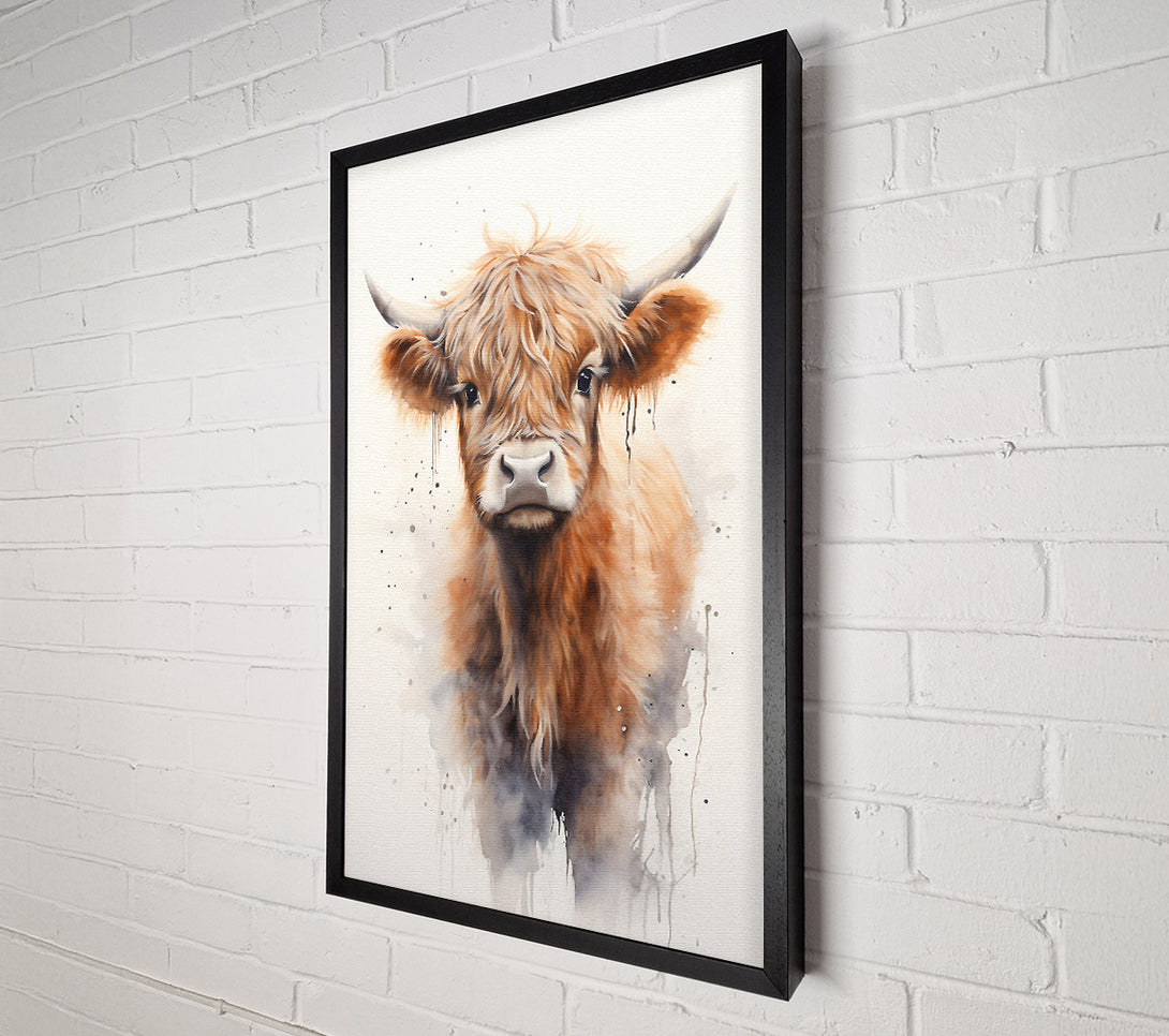  A Canvas Print of Highland Cow Watercolour Canvas Wall Art