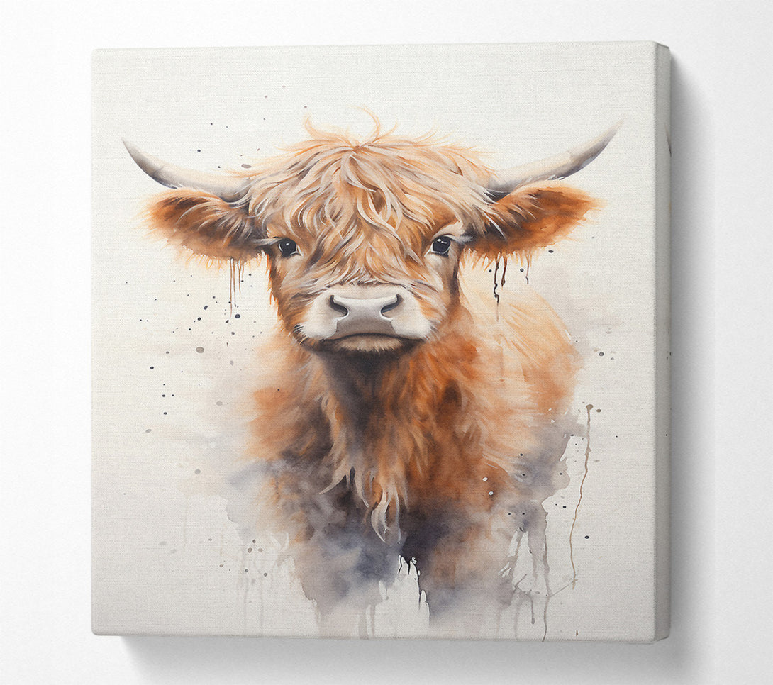  A Canvas Print of Highland Cow Watercolour Canvas Wall Art