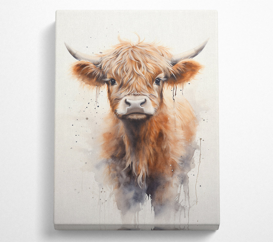  A Canvas Print of Highland Cow Watercolour Canvas Wall Art