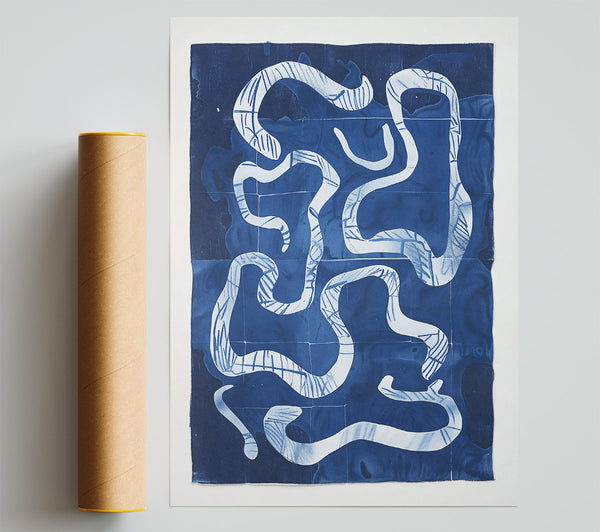 Indigo Maze Lines Print