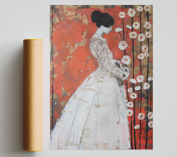 Golden Red Bloom Print