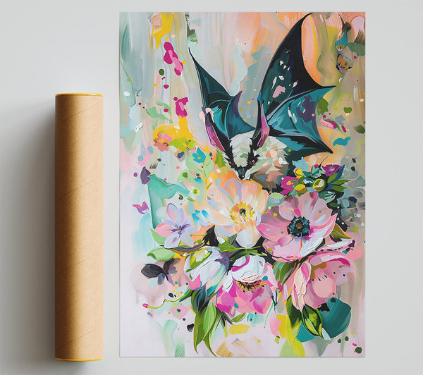 Teal Bat In Bloom Giclee Print