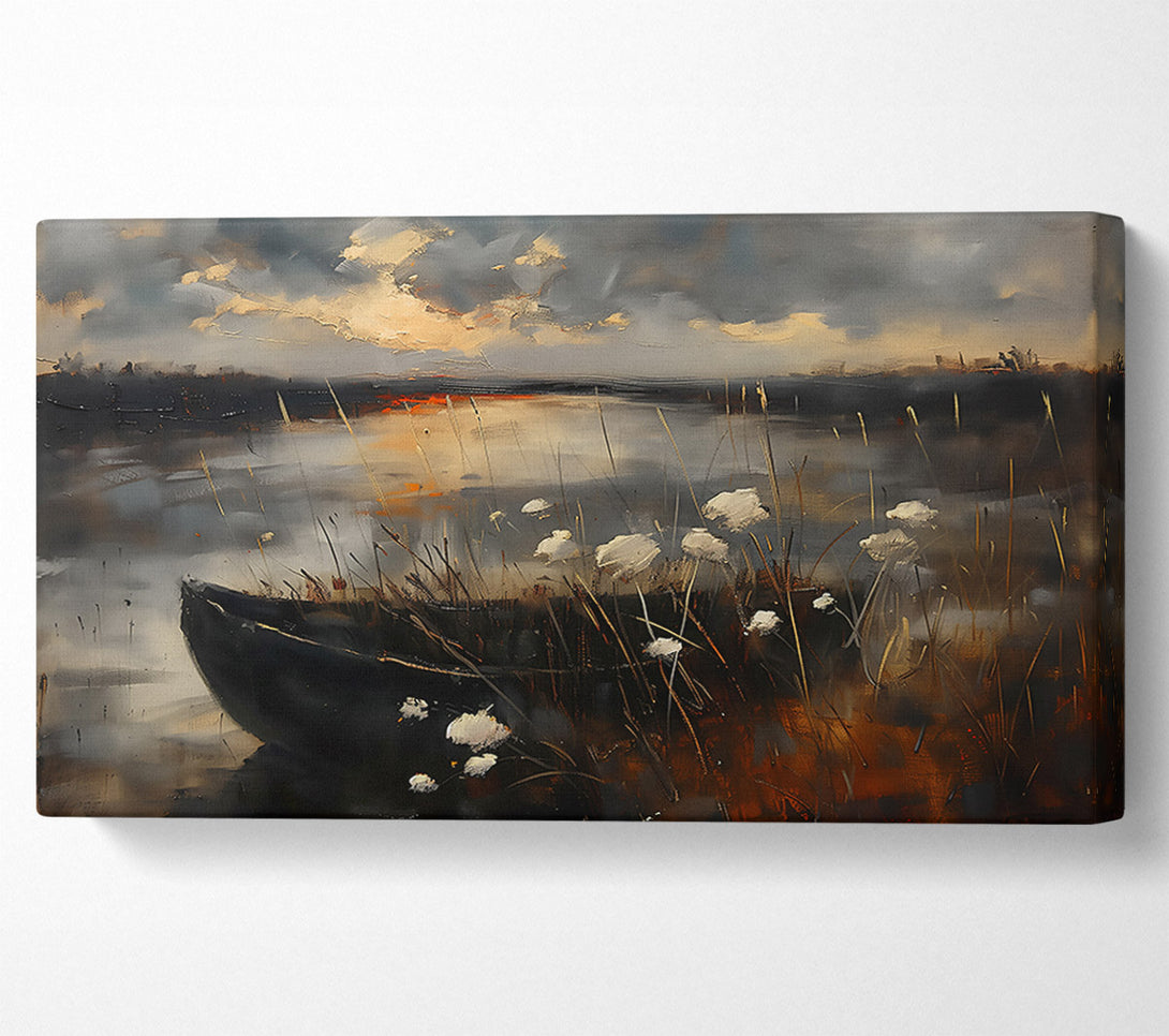  A Canvas Print of Golden Sunset Boat Canvas Wall Art