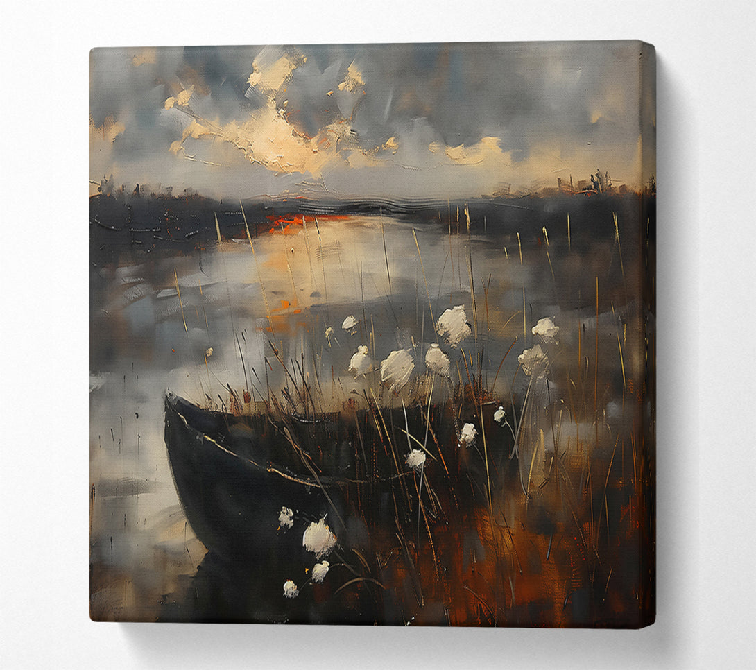  A Canvas Print of Golden Sunset Boat Canvas Wall Art