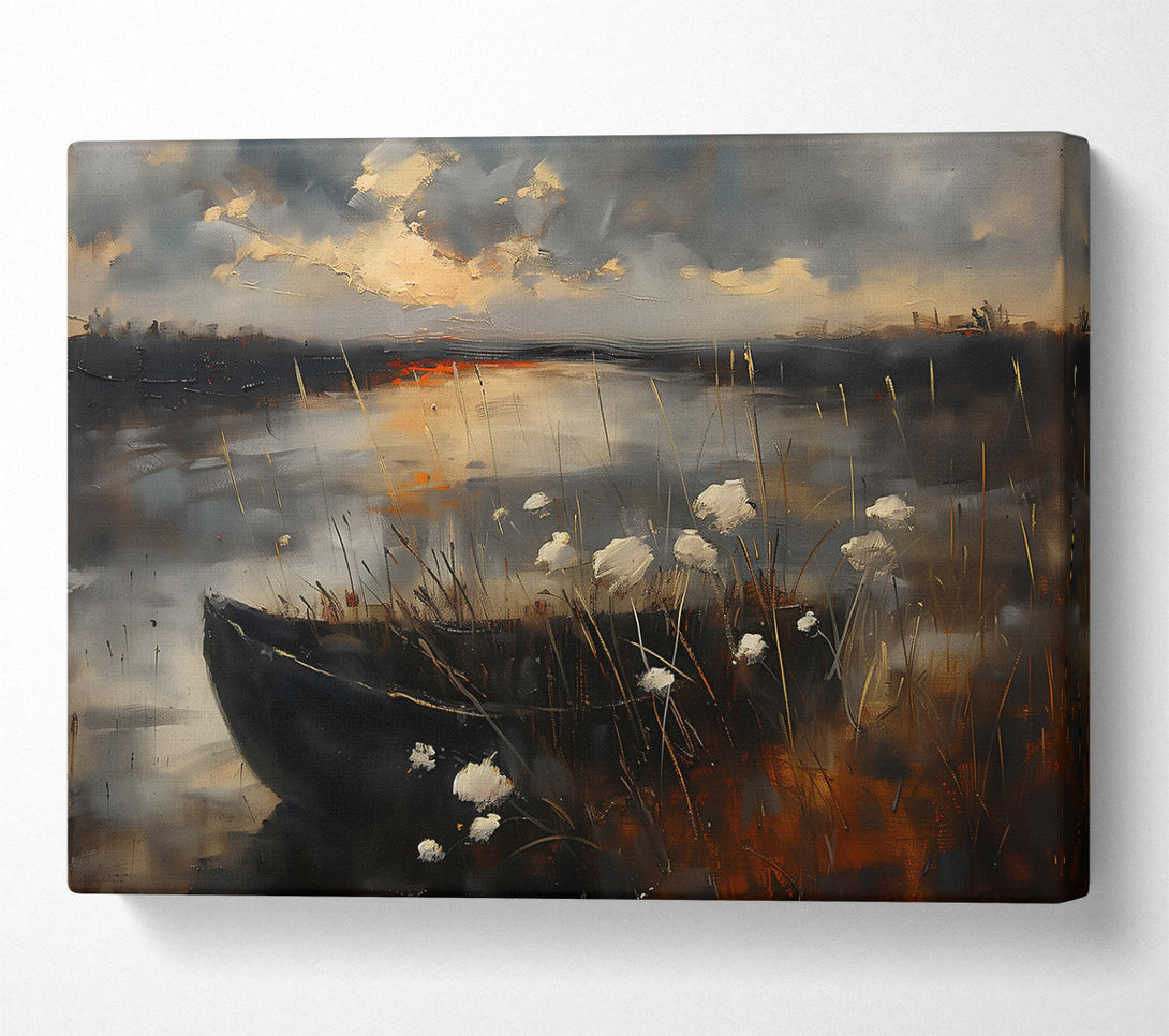 A Canvas Print of Golden Sunset Boat Canvas Wall Art