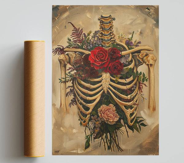 Crimson Floral Bones Poster