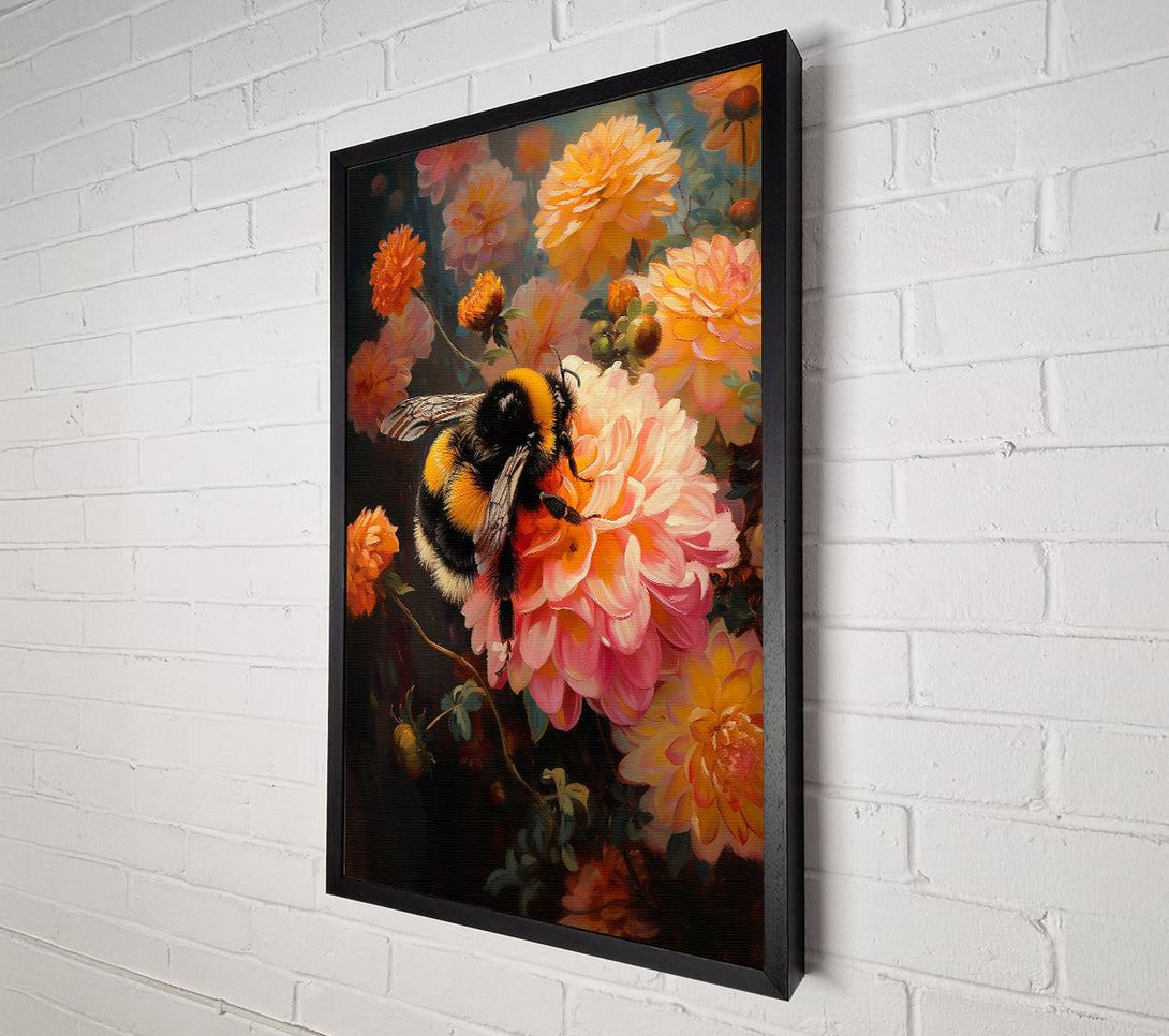  A Canvas Print of Pink Bloom And Bumblebee Canvas Print