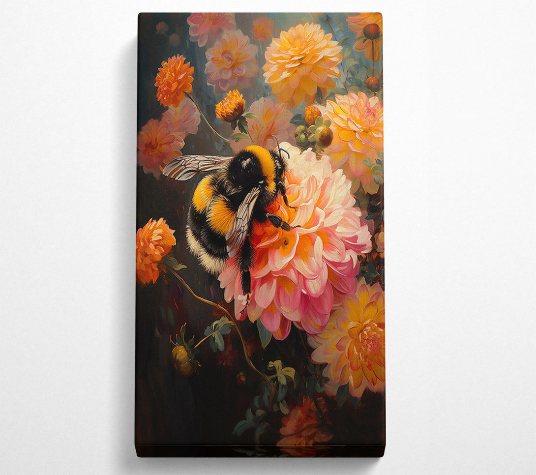 A Canvas Print of Pink Bloom And Bumblebee Canvas Print