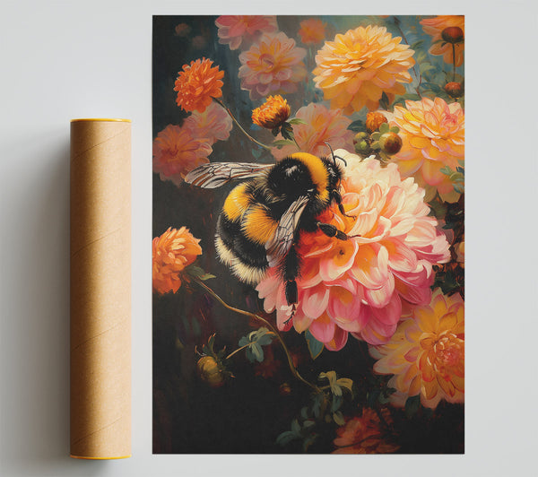 Pink Bloom And Bumblebee Giclee Print
