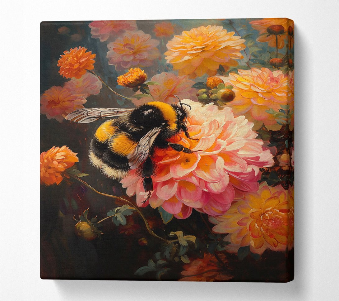  A Canvas Print of Pink Bloom And Bumblebee Canvas Print
