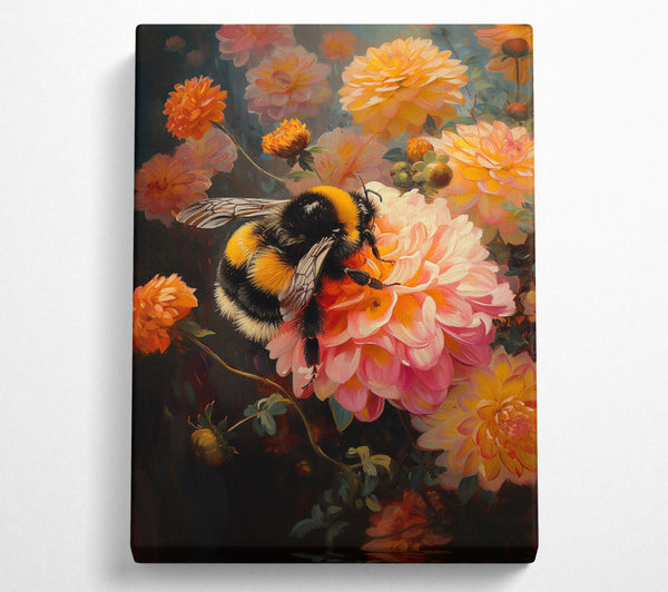  A Canvas Print of Pink Bloom And Bumblebee Canvas Print