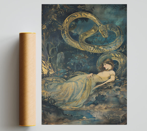 Golden Serpent Slumber Giclee Print