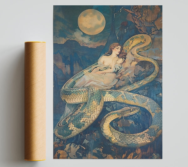 Golden Moon Serpent Poster