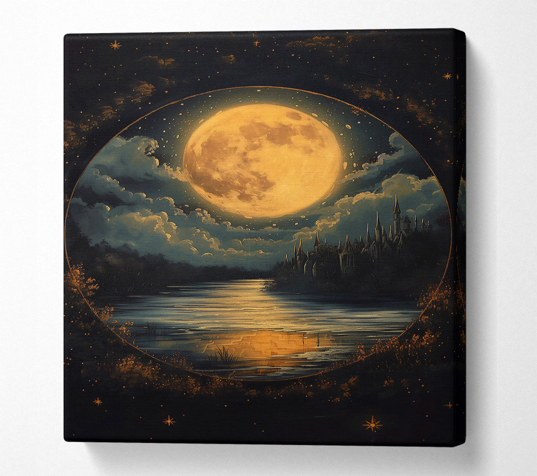  A Canvas Print of Golden Moonlit Castle Canvas Art