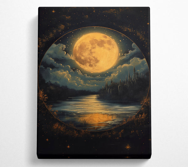  A Canvas Print of Golden Moonlit Castle Canvas Art