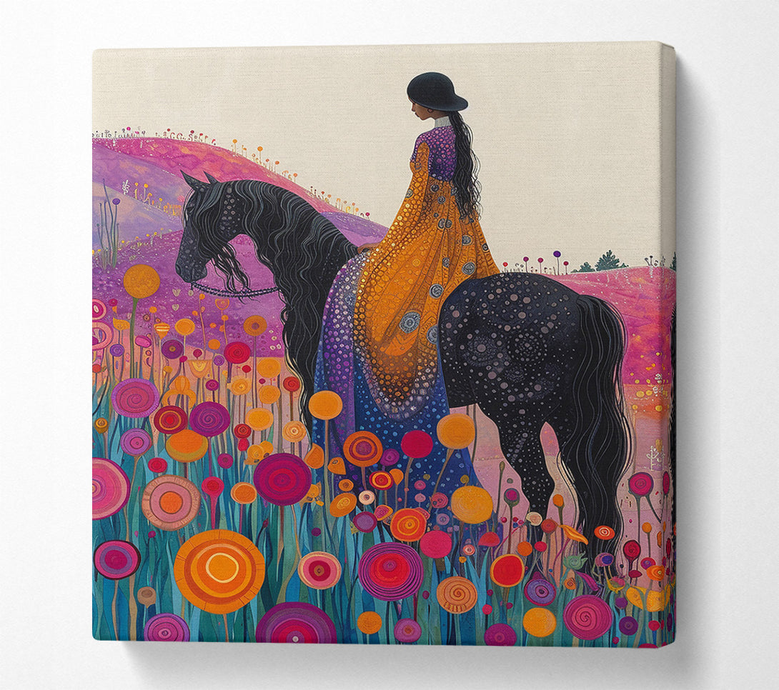  A Canvas Print of Horse On A Field Of Flowers Canvas Wall Art