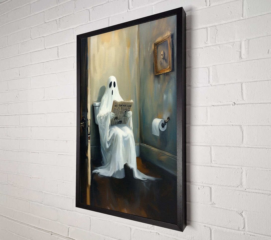  A Canvas Print of White Ghost Reading News Canvas Print