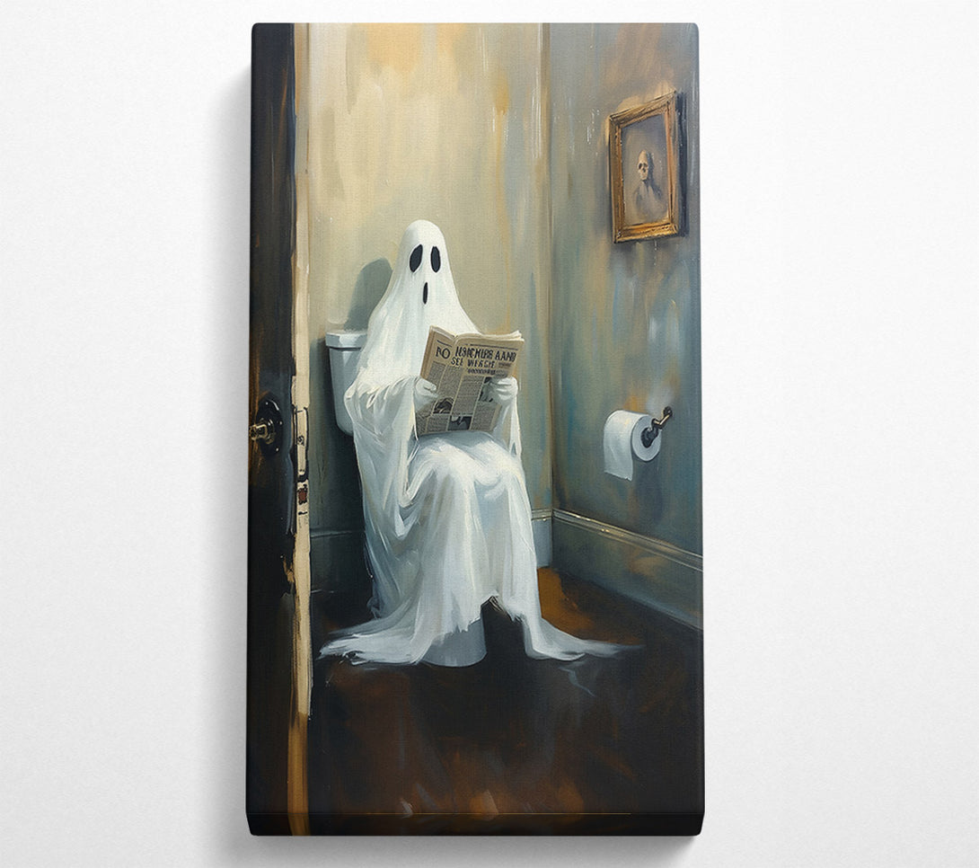  A Canvas Print of White Ghost Reading News Canvas Print