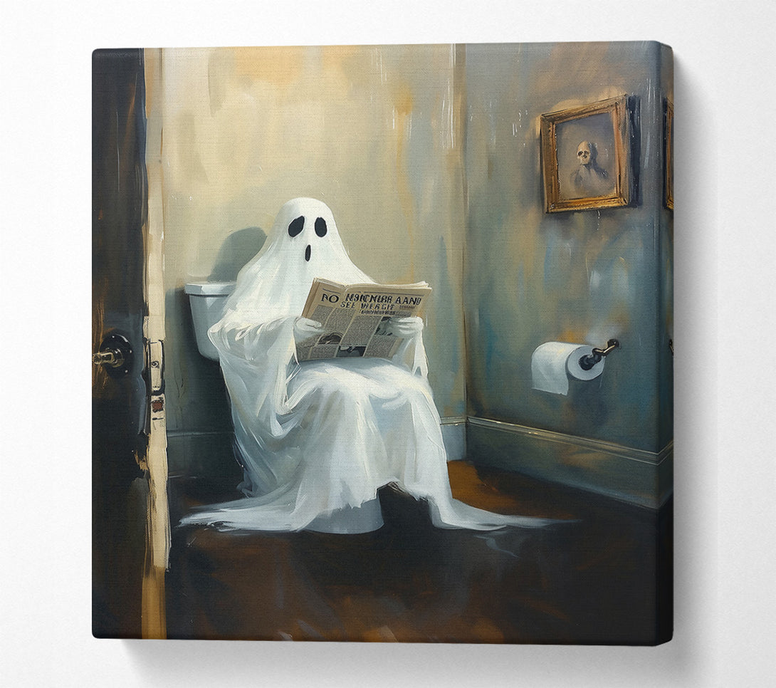  A Canvas Print of White Ghost Reading News Canvas Print