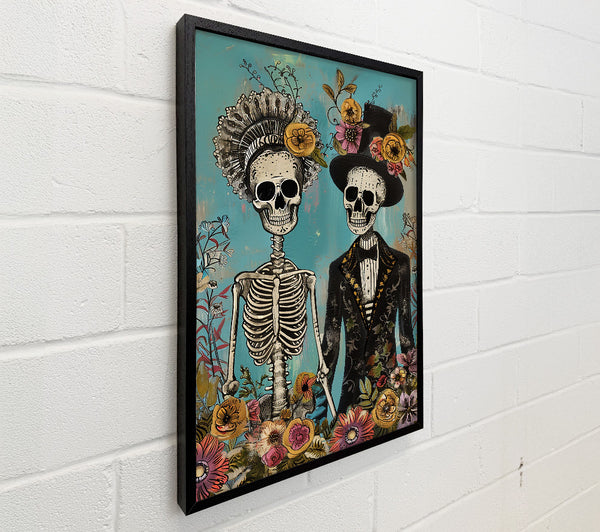 Teal Floral Skeletons