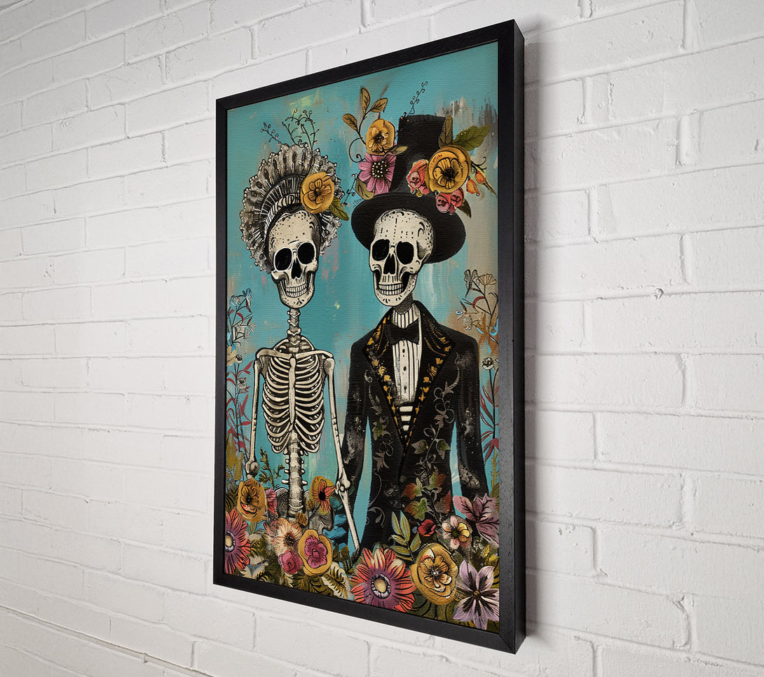  A Canvas Print of Teal Floral Skeletons Canvas Wall Art