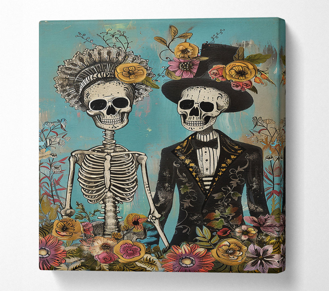  A Canvas Print of Teal Floral Skeletons Canvas Wall Art