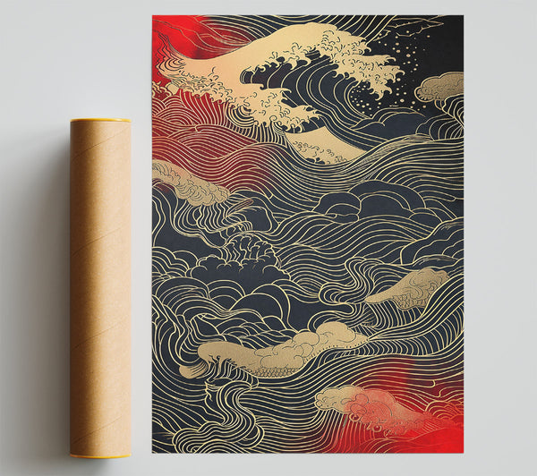 Crimson Waves Of Gold Print