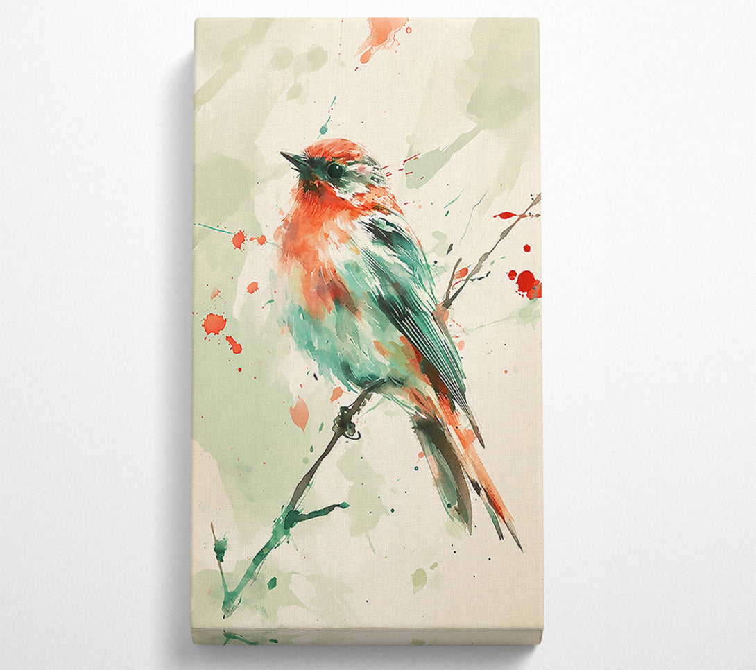  A Canvas Print of Crimson Songbird In Flight Canvas Print