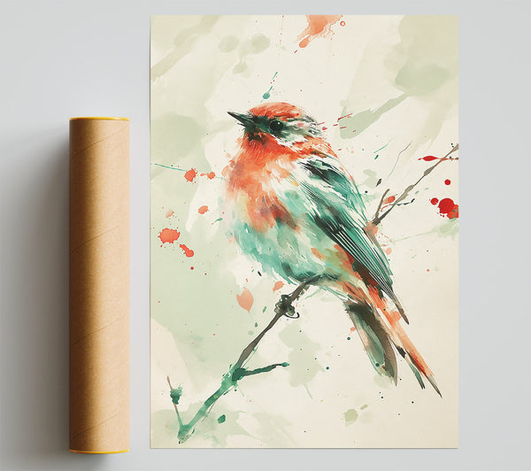 Crimson Songbird In Flight Print