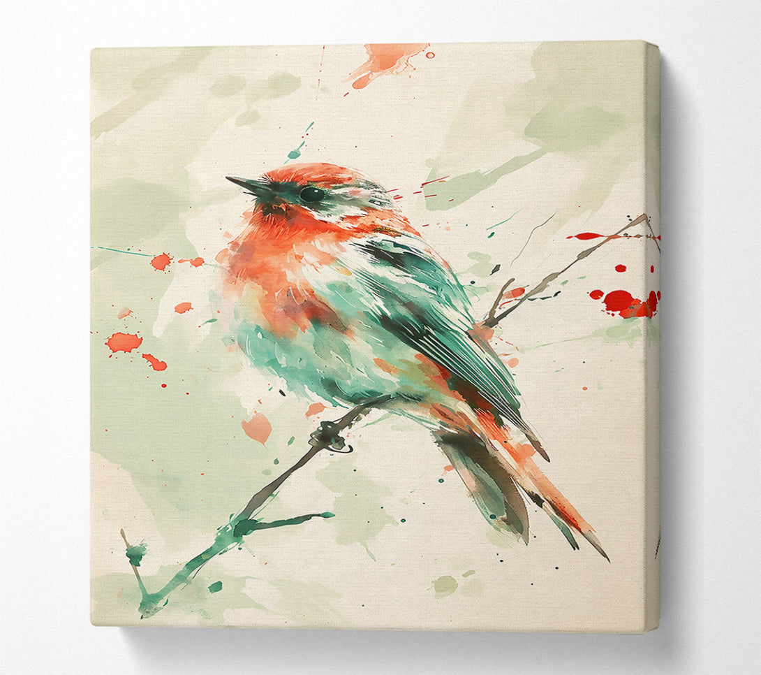  A Canvas Print of Crimson Songbird In Flight Canvas Print