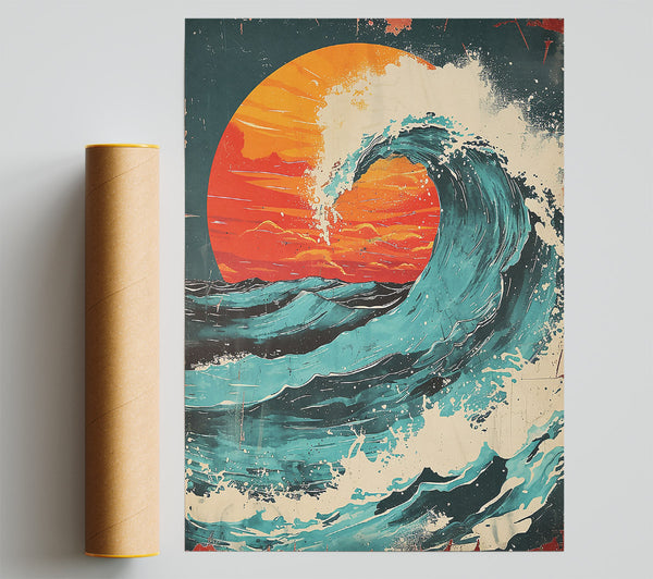 Azure Sunset Wave Poster