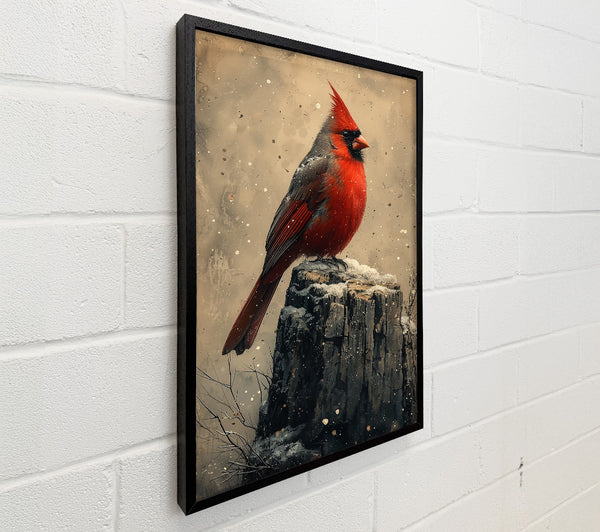 Crimson Cardinal On Stump.