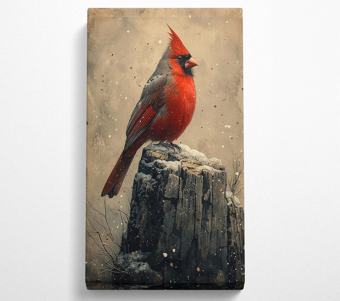  A Canvas Print of Crimson Cardinal On Stump. Canvas Art