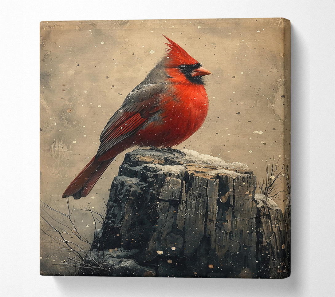 A Canvas Print of Crimson Cardinal On Stump. Canvas Art