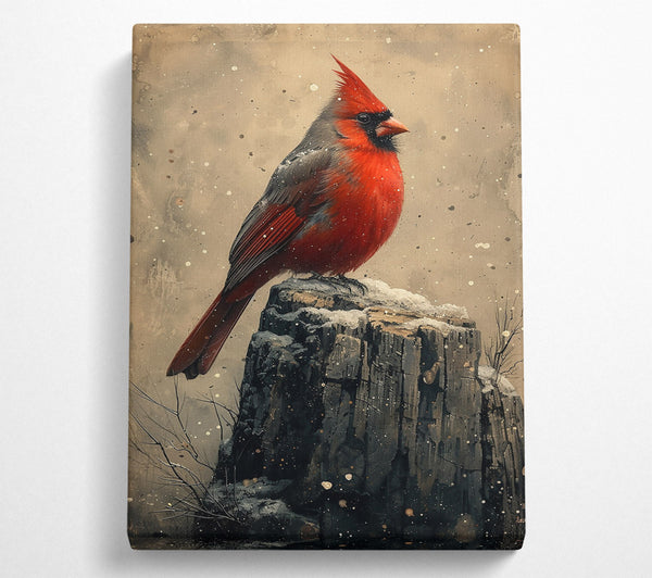  A Canvas Print of Crimson Cardinal On Stump. Canvas Art