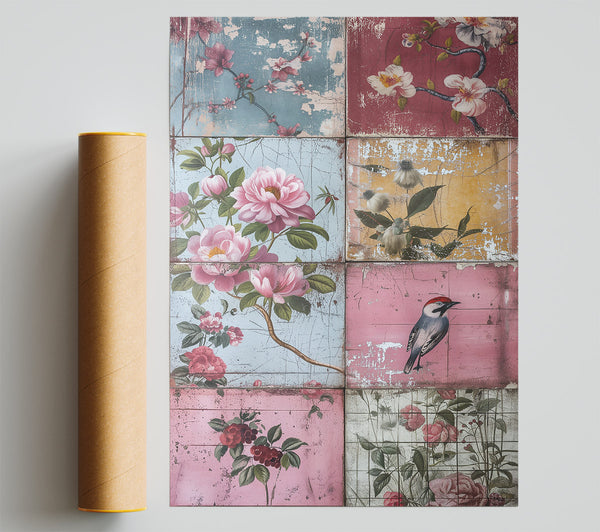 Pink Floral Collage Giclee Print