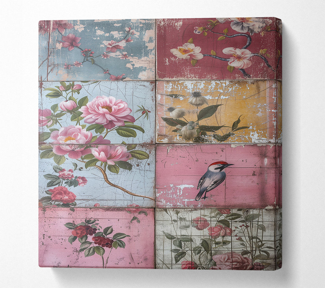  A Canvas Print of Pink Floral Collage Canvas Art