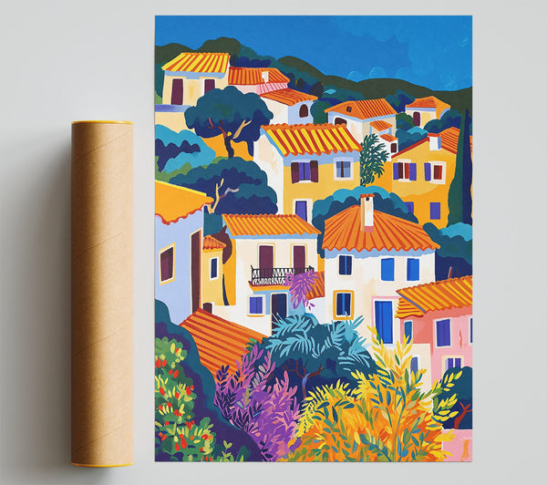 Orange Rooftop Village Poster