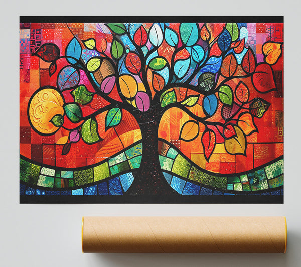 Orange Stained Glass Tree Print