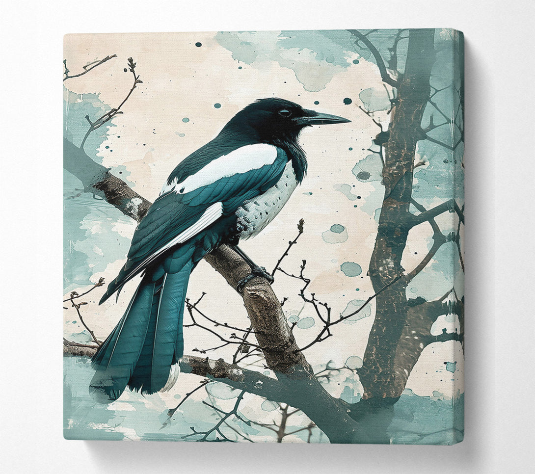  A Canvas Print of Teal Magpie In Bloom Canvas Print