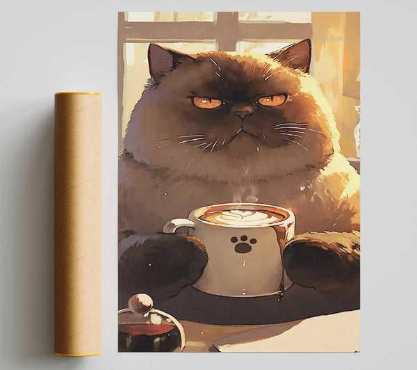 Brown Cat'S Coffee Break Poster